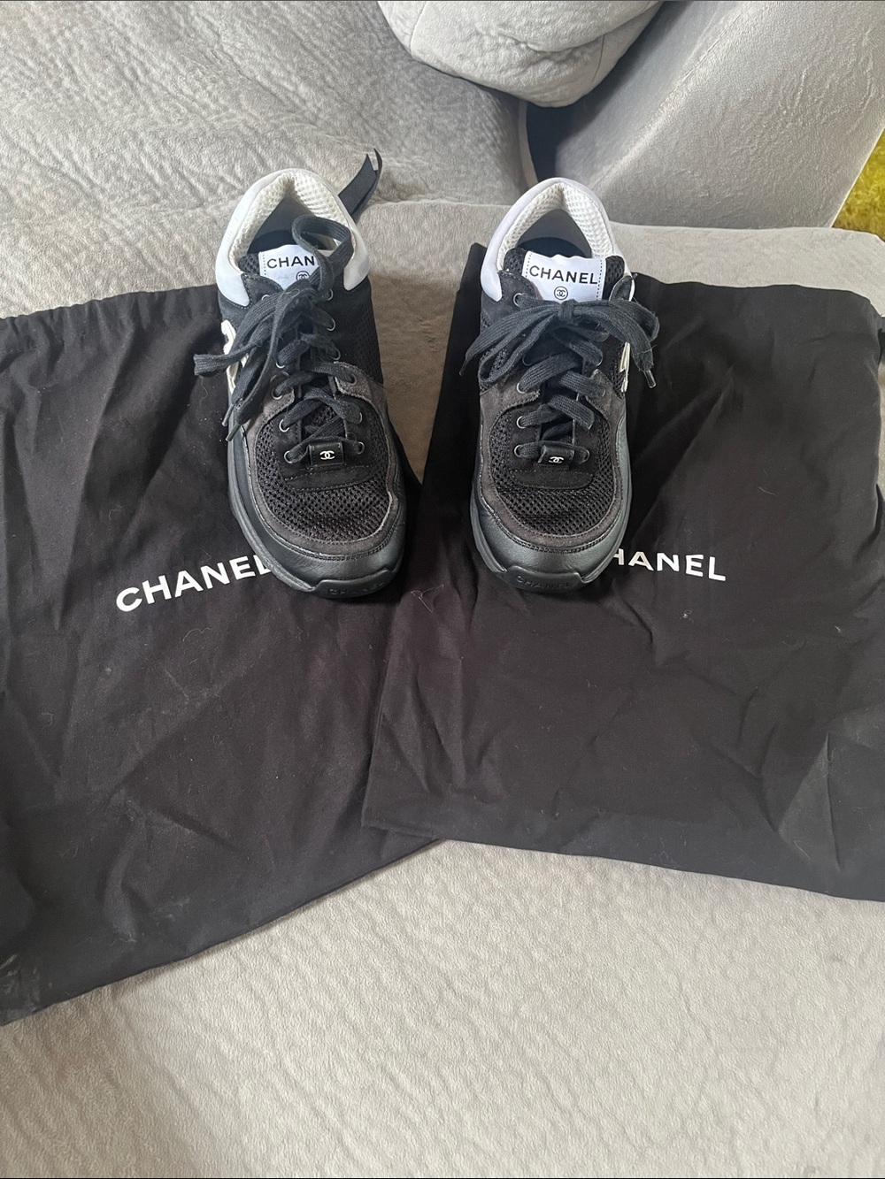 CHANEL Black Mesh and Leather women’s Sneakers